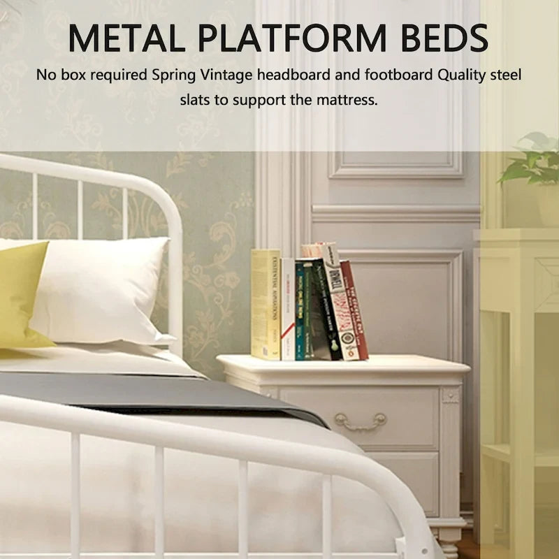 Alazyhome Plate-forme de lit en métal avec tête de lit, support à lattes en fer
