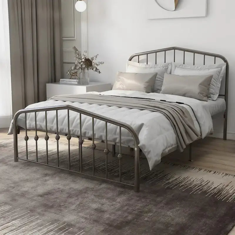 Alazyhome Plate-forme de lit en métal avec tête de lit, support à lattes en fer