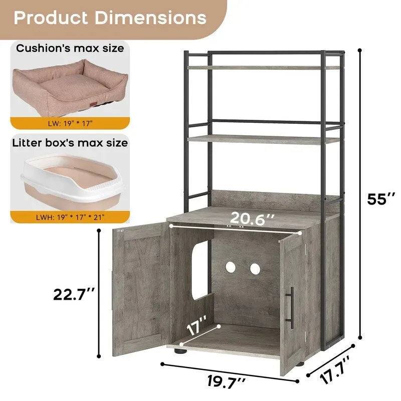 Meuble cache-litière pour chat avec étagère de rangement