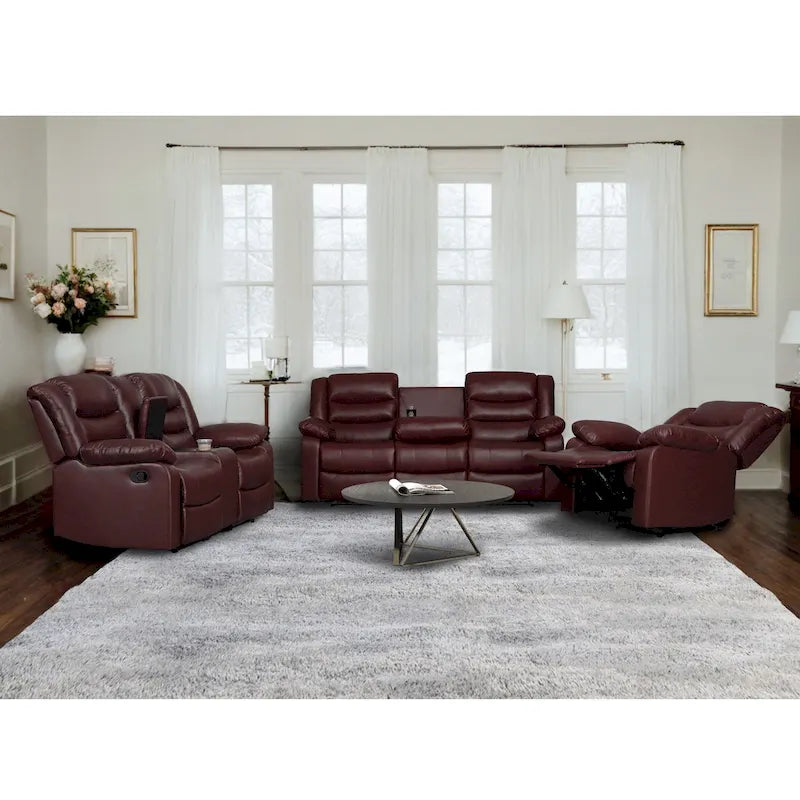 Canapé inclinable manuel 3 places en similicuir pour salon avec table rabattable et console