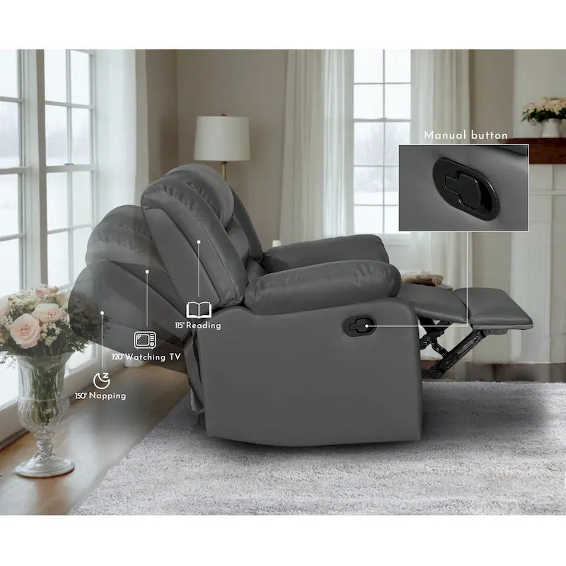 Canapé inclinable manuel 3 places en similicuir pour salon avec table rabattable et console