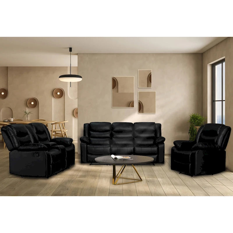 Canapé inclinable manuel 3 places en similicuir pour salon avec table rabattable et console