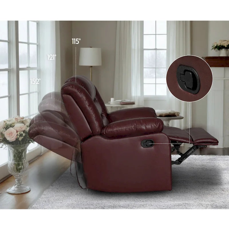 Canapé inclinable manuel 3 places en similicuir pour salon avec table rabattable et console