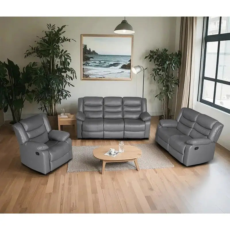 Canapé inclinable manuel 3 places en similicuir pour salon avec table rabattable et console