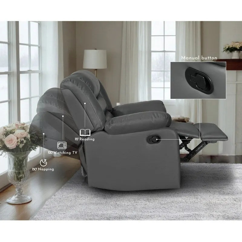 Canapé inclinable manuel 3 places en similicuir pour salon avec table rabattable et console
