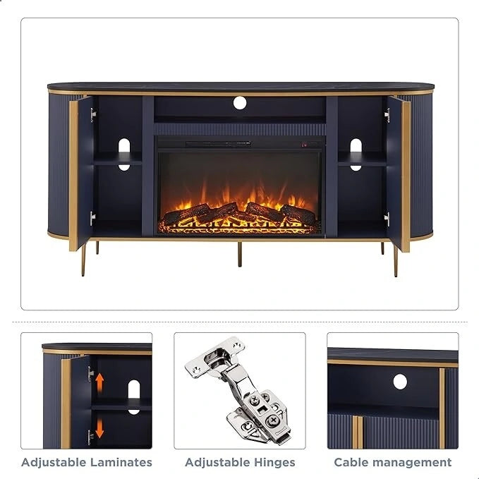 Meuble TV de luxe moderne avec cheminée électrique, meuble de divertissement, console TV, 70 po