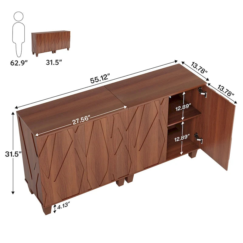 Buffet de cuisine/salle à manger de 140 cm avec étagères réglables