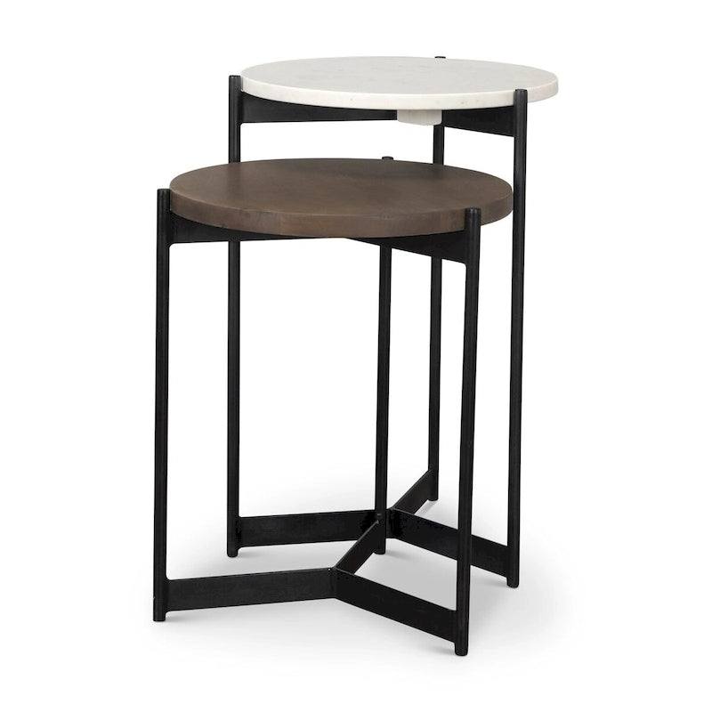 Tables gigognes d'appoint Larkin en marbre et bois brun foncé
