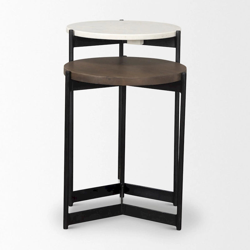 Tables gigognes d'appoint Larkin en marbre et bois brun foncé