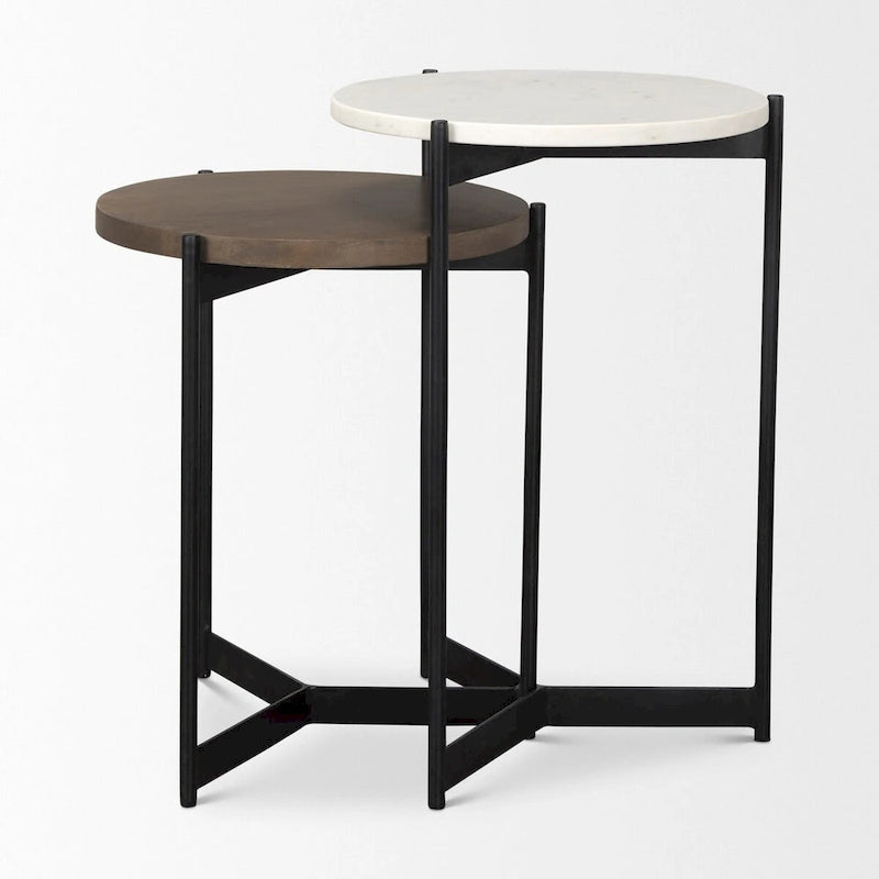 Tables gigognes d'appoint Larkin en marbre et bois brun foncé