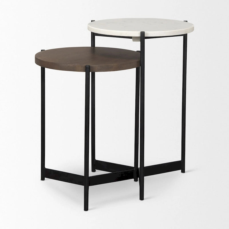 Tables gigognes d'appoint Larkin en marbre et bois brun foncé