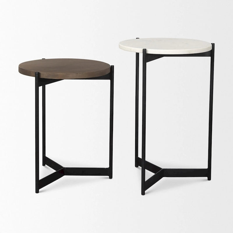Tables gigognes d'appoint Larkin en marbre et bois brun foncé