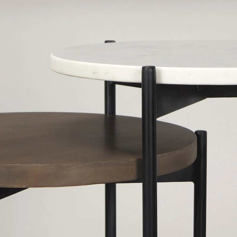 Tables gigognes d'appoint Larkin en marbre et bois brun foncé