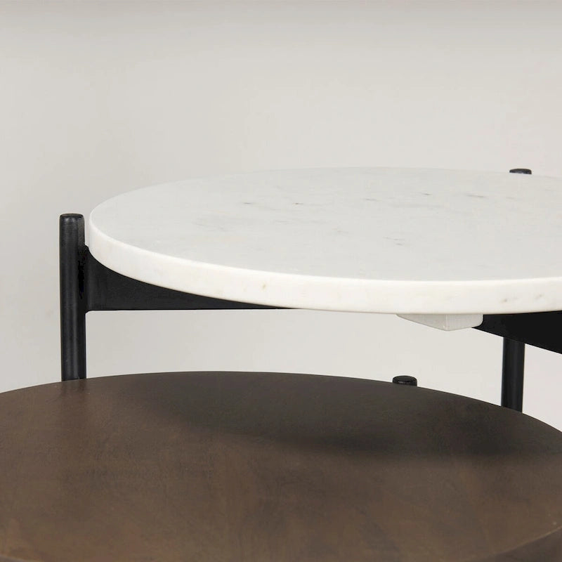 Tables gigognes d'appoint Larkin en marbre et bois brun foncé