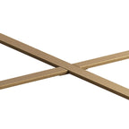 33,86Table basse ronde, moderne rétro, avec plateau en bois de sapin et piètement en croix doré