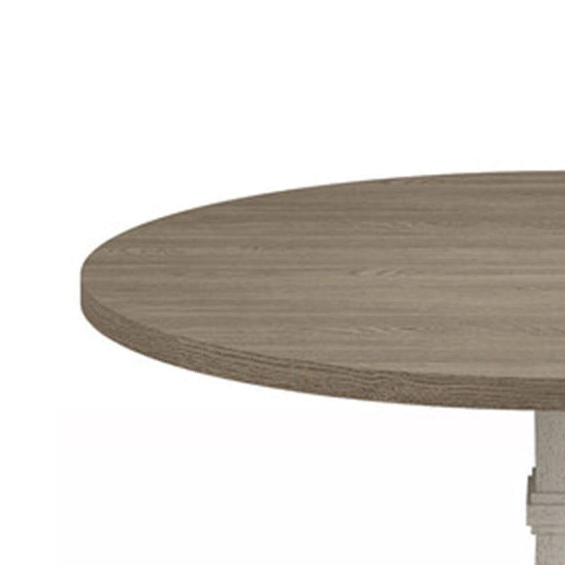 Table de salle à manger Sane de 59 pouces, plateau rond avec base piédestal, blanc, gris