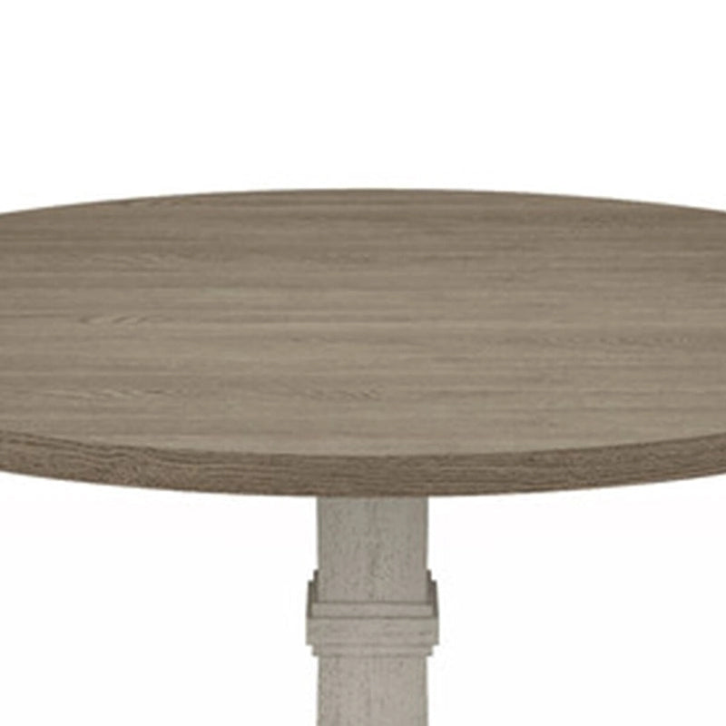Table de salle à manger Sane de 59 pouces, plateau rond avec base piédestal, blanc, gris