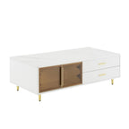 Table basse moderne avec 2 portes vitrées de rangement et 4 tiroirs