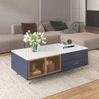 Table basse moderne avec 2 portes vitrées de rangement et 4 tiroirs