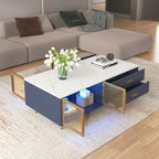 Table basse moderne avec 2 portes vitrées de rangement et 4 tiroirs