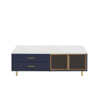 Table basse moderne avec 2 portes vitrées de rangement et 4 tiroirs