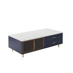 Table basse moderne avec 2 portes vitrées de rangement et 4 tiroirs