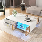 Table basse moderne avec 2 portes vitrées de rangement et 4 tiroirs