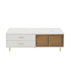 Table basse moderne avec 2 portes vitrées de rangement et 4 tiroirs